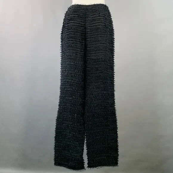 GIORGIO ARMANI Size XS Black Polyester Fringe Wide Leg Dress Pants